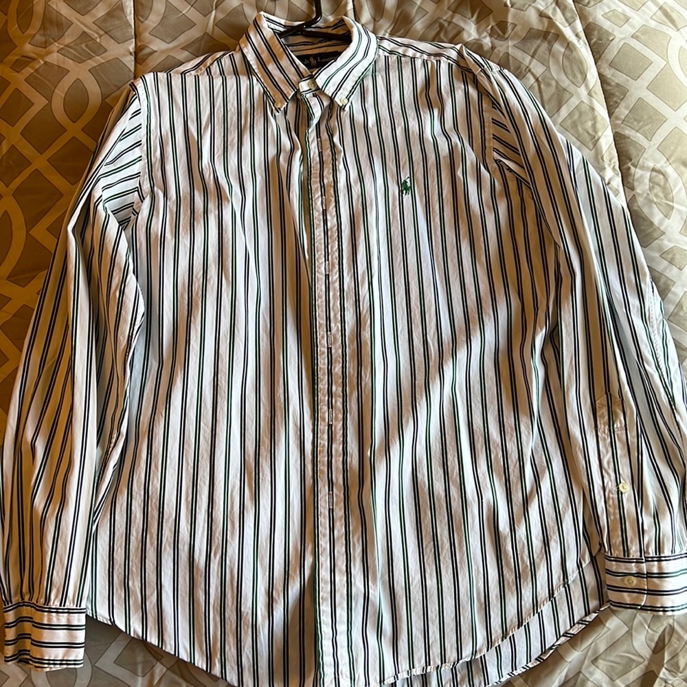 Ralph Lauren green/blue striped white classic fit button down